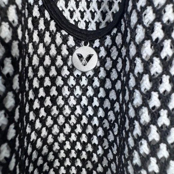 Mesh Black White Racerback Tank Top Keyhole Back Sleeveless Athleisure Edgy Gym - Picture 2 of 5